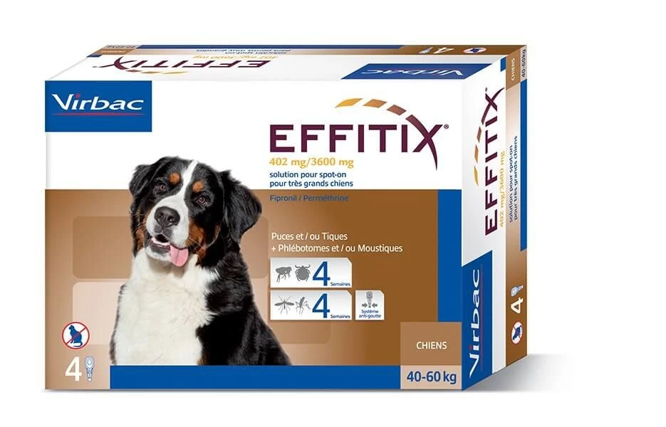 Effitix Spot On Très Grand Chien 40 - 60 Kg 4 Pipettes 1 Effitix Spot On Très Grand Chien 40 - 60 Kg 4 Pipettes