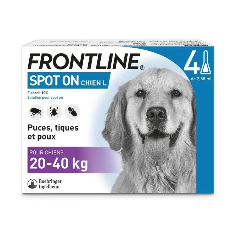 Frontline Spot On Chien De 20-40 Kg 4 Pipettes 1 Frontline Spot On Chien De 20-40 Kg 4 Pipettes