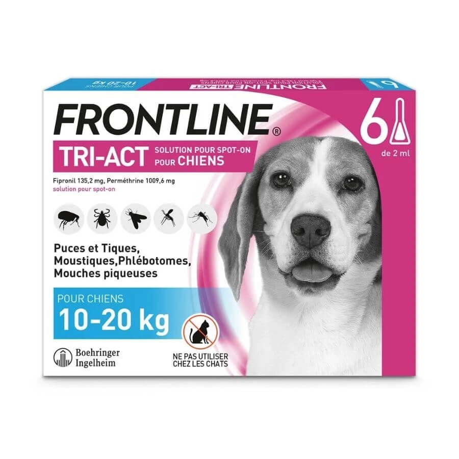 Frontline Tri Act Spot On Chien Moyen 10 - 20 Kg 6 Pipettes 1 Frontline Tri Act Spot On Chien Moyen 10 - 20 Kg 6 Pipettes