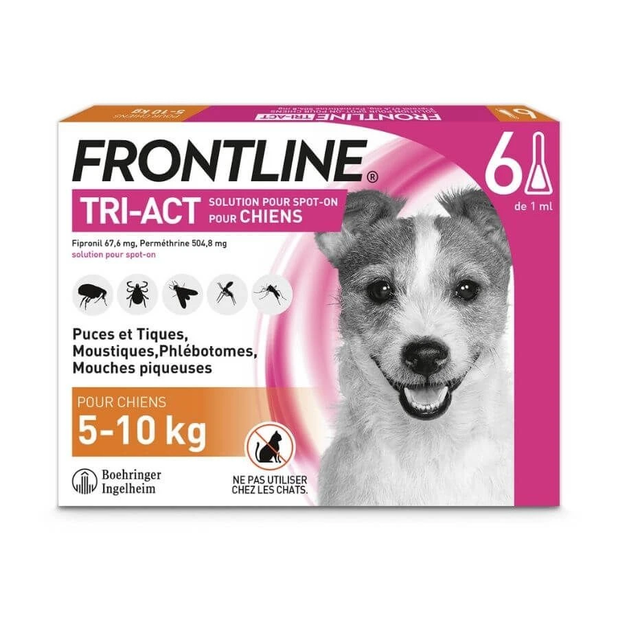 Frontline Tri Act Spot On Petit Chien 5 - 10 Kg 6 Pipettes 1 Frontline Tri Act Spot On Petit Chien 5 - 10 Kg 6 Pipettes